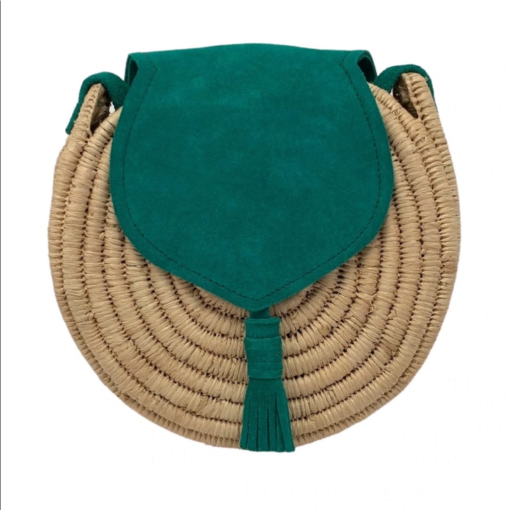 Mina Circle Woven Bag - Emerald Green